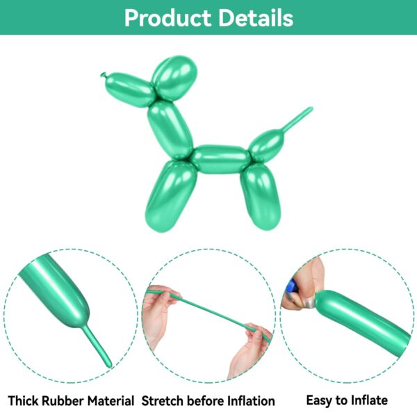 ZBYDNG Metallic Green Long Balloons Premium 260 Twisting Animals Magic Balloons for Birthday Kids Wedding Party Supply 100pcs - Image 3