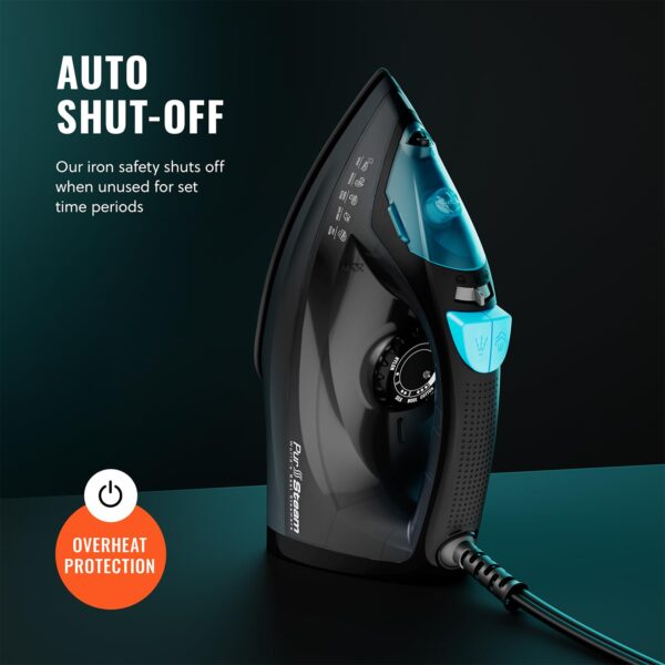 PurSteam Professional 1250W Steam Iron | Powerful Steamer with Burst of Steam & Spray | Non-Stick Soleplate, Easy Temperature Control & Auto Shut-Off - Image 8