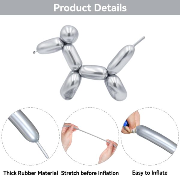 ZBYDNG Metallic Silver Long Balloons Premium 260 Twisting Magic Balloons for Birthday Kids Wedding Party Supply 100pcs - Image 3