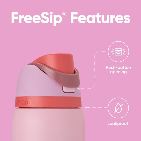 Owala FreeSip Insulated Stainless Steel Water Bottle with Straw for Sports and Travel, BPA-Free Sports Water Bottle, 32 oz, Pink, Angel Food Cake - Image 4
