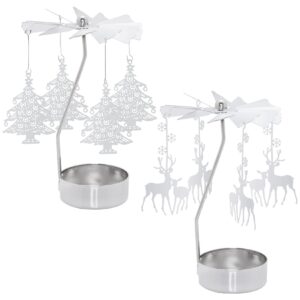 2 Pcs Rotary Candle Holder Spinning Candleholder Christmas Tree & Reindeer Style