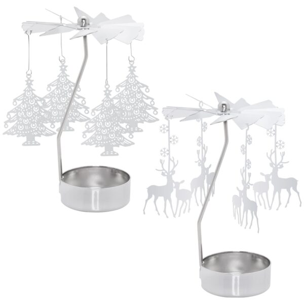 2 Pcs Rotary Candle Holder Spinning Candleholder Christmas Tree & Reindeer Style