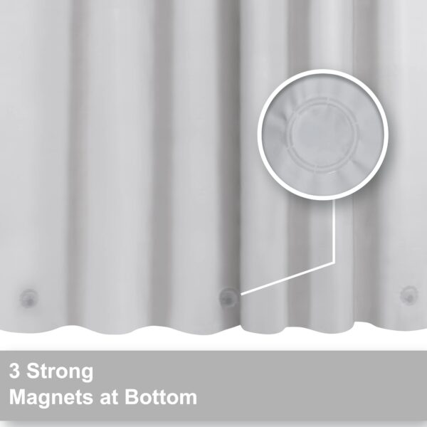 Barossa Design Silver Gray Stall Shower Curtain Liner with 3 Magnets - 36" x 72" Waterproof PEVA Plastic Narrow Shower Liner Lightweight for Small Bathroom, Metal Grommets - Gray Silver - Image 2
