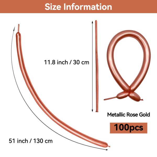 ZBYDNG Metallic Rose Gold Long Balloons Premium 260 Twisting Animals Magic Balloons for Birthday Kids Wedding Party Supply 100pcs - Image 2