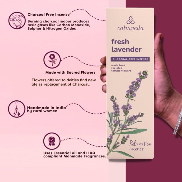 Fresh Lavender Incense for Calming - 80 Charcoal Free Incense Sticks, Made from Upcycled Flowers | Organic Incense Sticks Non Toxic | Use for Relaxation & Improves Sleep - Image 2