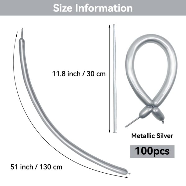 ZBYDNG Metallic Silver Long Balloons Premium 260 Twisting Magic Balloons for Birthday Kids Wedding Party Supply 100pcs - Image 2