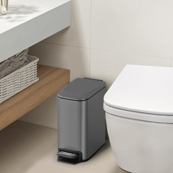 Cesun Small Bathroom Trash Can with Lid Soft Close, Step Pedal, 6 Liter / 1.6 Gallon Stainless Steel Garbage Can with Removable Inner Bucket, Anti-Fingerprint Finish (Gray) - Image 2
