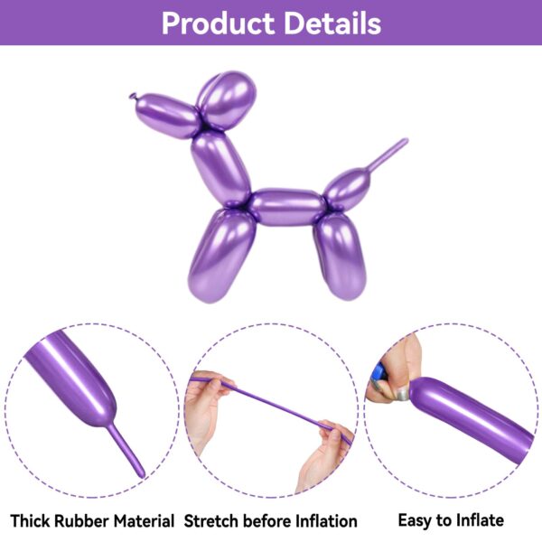 ZBYDNG Metallic Pruple 260 Balloons Premium Long Twisting Animals Magic Balloons for Birthday Kids Wedding Party Supply 100pcs - Image 3