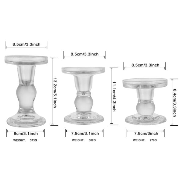 BTGLLAS 3-Piece Set of Glass Candlestick, Crystal Candlestick Holder Holder and Conical Candle, Christmas Candle Holder Decoration, Family Living Room Wedding Candle Holder (Clear) - Image 4
