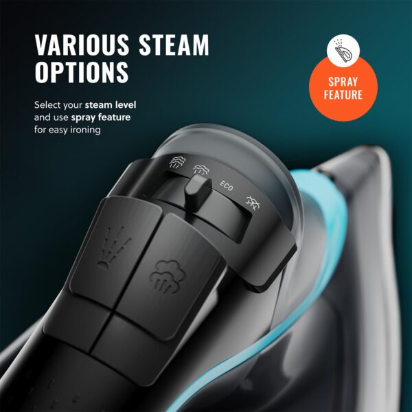 Pursteam SteamBurst+ 1750W Steam Iron, Ceramic Soleplate, Adjustable Steam, Burst of Steam, Self-Clean, Anti-Calc, Anti-Drip, Powerful & Long-Lasting Steam for All Fabrics - Image 5