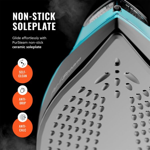 PurSteam SteamTech Elite 1750W Steam Iron, Digital Temp Control & LED Display, Ceramic Soleplate, Adjustable Steam, Self-Clean, Anti-Calc, Anti-Drip, Auto Shut-Off - Image 3