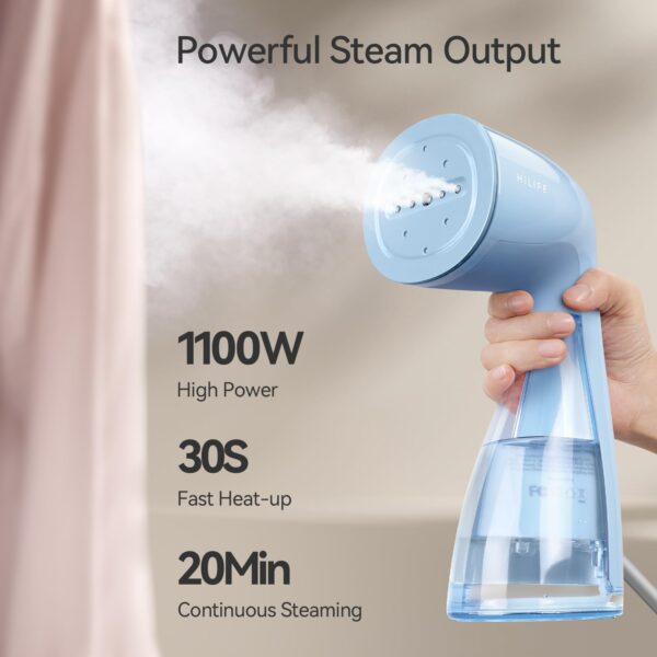 HiLIFE Steamer for Clothes, 1100W Clothes Steamer with Large 300ml Tank, Handheld Clothing Steamer, Fabric Wrinkle Remover, Portable & Compact Travel Size Garment Steamer ONLY FOR 120V (Blue) - Image 2