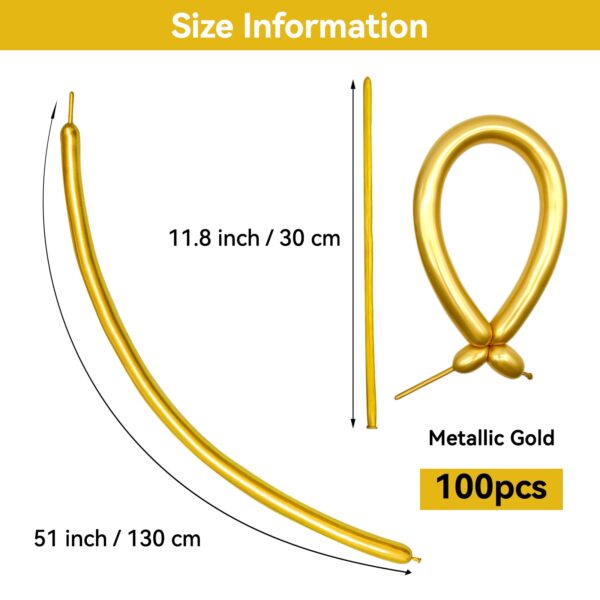 ZBYDNG Metallic Gold Long Balloons Premium 260 Twisting Animals Magic Balloons for Birthday Kids Wedding Party Supply 100pcs - Image 2