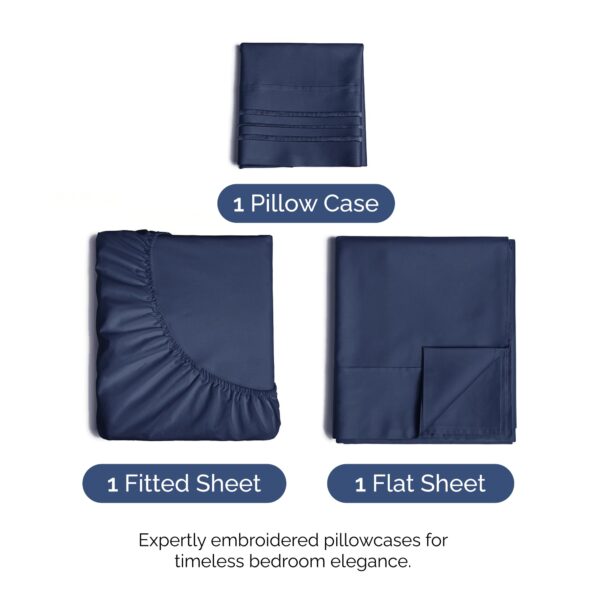 Twin XL Size 3 Piece Sheet Set - Comfy Breathable & Cooling Bed Sheets Set - Hotel Luxury Bedding for Women, Men, Kids, Teens, Boys & Girls - Deep Pockets, Soft, Wrinkle Free - Oeko-Tex - Navy Blue - Image 2