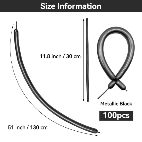 ZBYDNG Metallic Black Long Balloons Premium 260 Twisting Animals Magic Balloons for Birthday Kids Wedding Party Supply 100pcs - Image 2