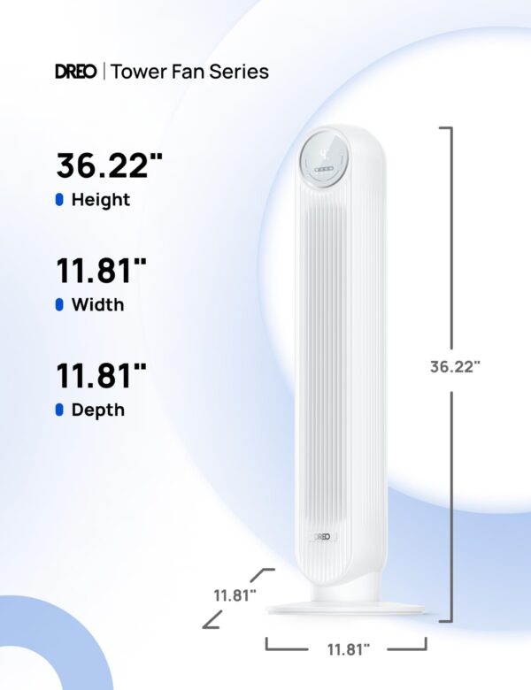 Dreo Tower Fan for Bedroom, 25ft/s Velocity Quiet Floor Fan, 90° Oscillating Fans for Indoors with 4 Speeds, 4 Modes, 8H Timer, Standing Fans, Bladeless Fan, White, Nomad One (DR-HTF007) - Image 8