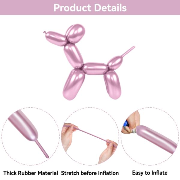ZBYDNG Metallic Pink Long Balloons Premium 260 Twisting Animals Magic Balloons for Birthday Kids Wedding Party Supply 100pcs - Image 3