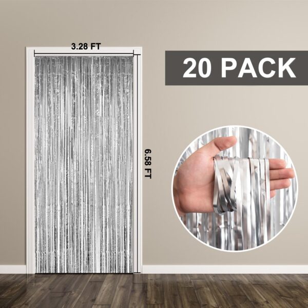 20 Pack Foil Curtain Backdrop Silver Metallic Tinsel Foil Fringe Curtains Photo Booth Props for Birthday Wedding Engagement Baby Shower Bachelorette Christmas Holiday Celebration Party Decorations - Image 7