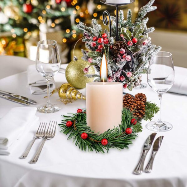 Lystaii 10pcs Christmas Candle Rings Red Artificial Berry Candle Rings with Grass Mini Christmas Wreath for Pillar Candle Christmas Holiday Table Decorations Rustic Wedding Table Centerpiece (Large) - Image 5