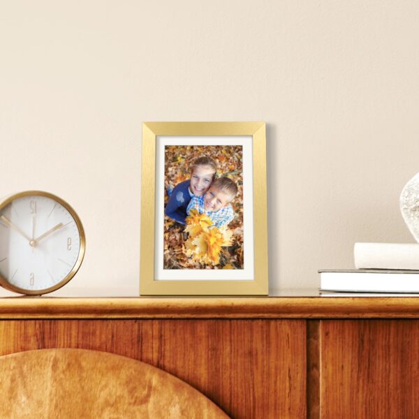 upsimples 5x7 Picture Frame, Display Pictures 4x6 with Mat or 5 x 7 Without, Wall Hanging Photo Frames, Gold, 1 Pack - Image 2