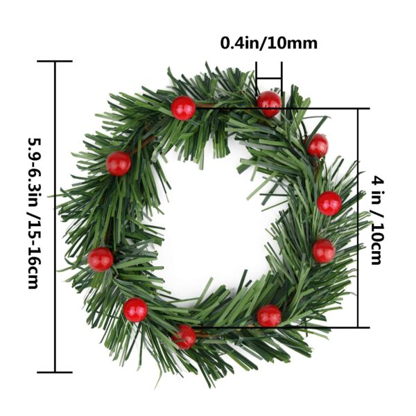 Lystaii 10pcs Christmas Candle Rings Red Artificial Berry Candle Rings with Grass Mini Christmas Wreath for Pillar Candle Christmas Holiday Table Decorations Rustic Wedding Table Centerpiece (Large) - Image 2