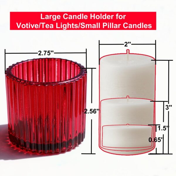 VOHO Red Votive Candle Holders for Christmas Valentines Day Decoration, Vintage Ribbed Tea Lights Candle Holder for Wedding, 6pcs Large Tealight Candle Holder for Votives Tea Lights(2.75'' x 2.56'') - Image 5