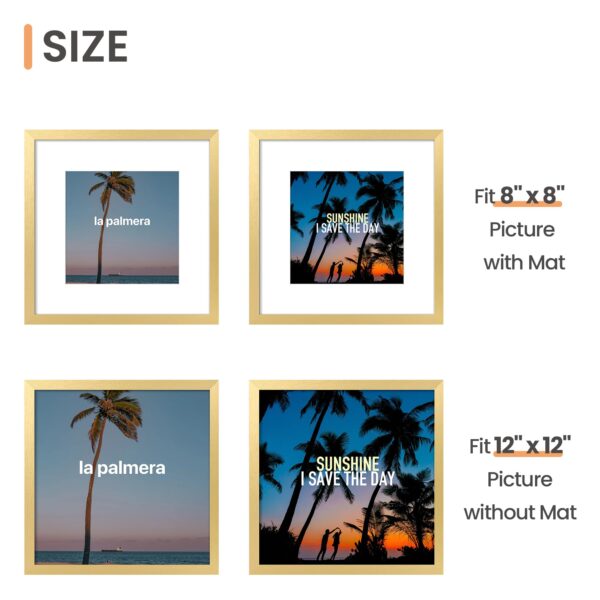 upsimples 12x12 Picture Frame, Display Pictures 8x8 with Mat or 12 x 12 Without, Wall Hanging Square Frames, Gold, 1 Pack - Image 3