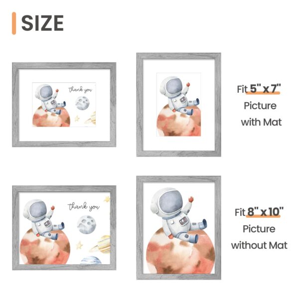 upsimples 8x10 Picture Frame, Display Pictures 5x7 with Mat or 8 x 10 Without, Wall Hanging Photo Frames, Gray, 1 Pack - Image 3
