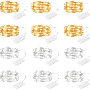 Brightown 12 Pack Led Fairy Lights Battery Operated String Lights Waterproof Silver Wire 7 Feet 20 Led Firefly Starry Moon Lights for DIY Wedding Party Bedroom