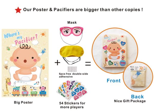 ADJOY Pin The Pacifier on The Baby Game - Baby Shower Party Favors and Game - Pin The Dummy on The Baby Game - Image 2