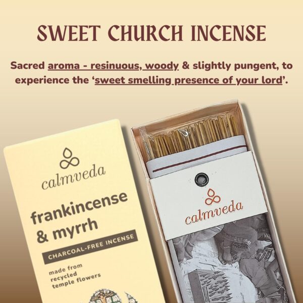 Calmveda Church Frankincense and Myrrh Incense - (80 Sticks) Charcoal Free Incense, Made from upcycled Flowers | Used as Spiritual Healing Incense in Church (Handmade Olibanum Incense) - Image 3