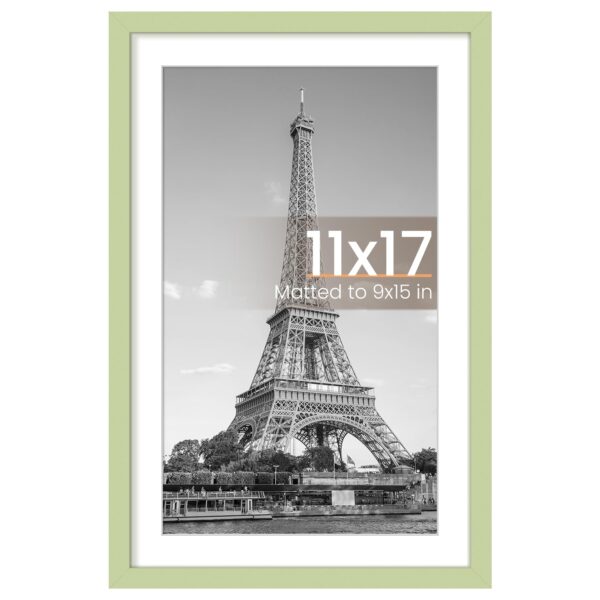 upsimples 11x17 Picture Frame, Display Pictures 9x15 with Mat or 11 x 17 Without, Wall Hanging Poster Frames, Green, 1 Pack
