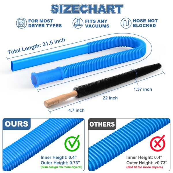 PetOde 2 Pieces Dryer Vent Cleaner Kit Compatible with All Vacuum Cleaner, Dryer Lint Brush and Vacuum Hose Attachment with Stretch Universal Connector, Quickly Lint Remover - Image 6