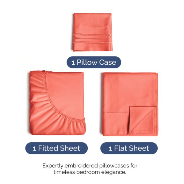 Twin Size 3 Piece Sheet Set - Comfy Breathable & Cooling Bed Sheets Set - Hotel Luxury Bedding for Women, Men, Kids, Teens, Boys & Girls - Deep Pockets, Ultra-Soft and Wrinkle Free - Oeko-Tex - Coral - Image 2