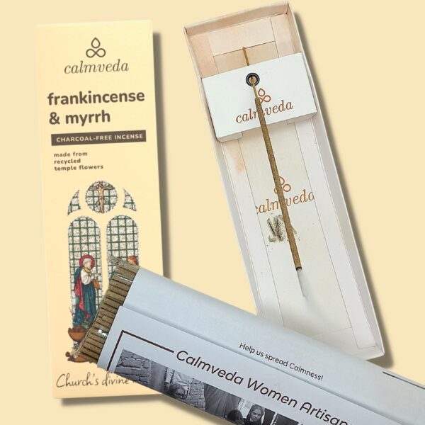 Calmveda Church Frankincense and Myrrh Incense - (80 Sticks) Charcoal Free Incense, Made from upcycled Flowers | Used as Spiritual Healing Incense in Church (Handmade Olibanum Incense) - Image 4