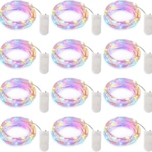 Brightown 12 Pack Easter Day Pastel LED Fairy Lights Battery Operated - Waterproof Silver Wire 7 ft 20 LED Firefly Lights for Easter Day Decor DIY Craft Party Bedroom