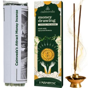 CALMVEDA Attract Money Incense Sticks - for Manifestating Abundance (80+ Sticks) with Aventurine Crystal Keychain for Unlocking Wealth | Spicy Aroma of Cinnamon Incense & Clove