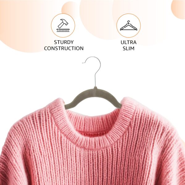 Amazon Basics Slim, Velvet, Non-Slip Suit Clothes Hangers, Gray/Silver - Pack of 30 - Image 3