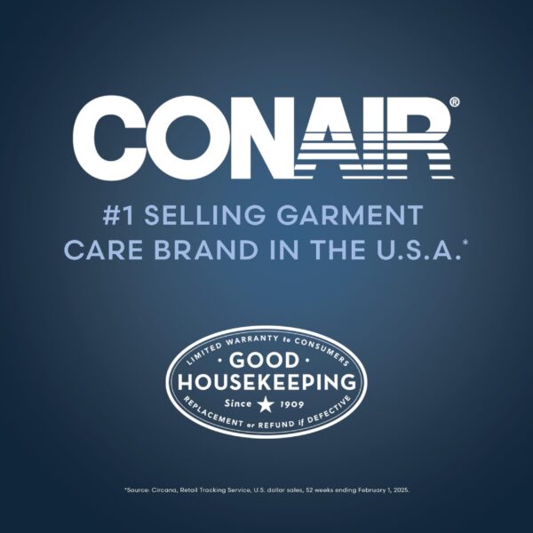 Conair Handheld Garment Steamer for Clothes, Turbo ExtremeSteam 1875W Fabric Steamer, Portable Handheld Design, Strong Penetrating Steam, White/Blue - Image 7