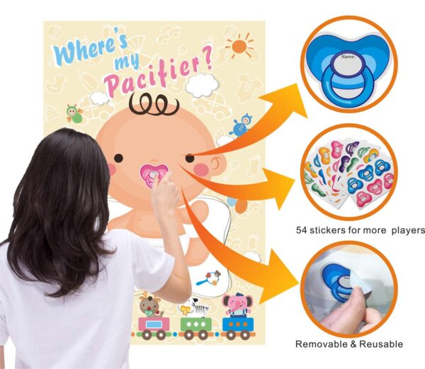 ADJOY Pin The Pacifier on The Baby Game - Baby Shower Party Favors and Game - Pin The Dummy on The Baby Game - Image 3