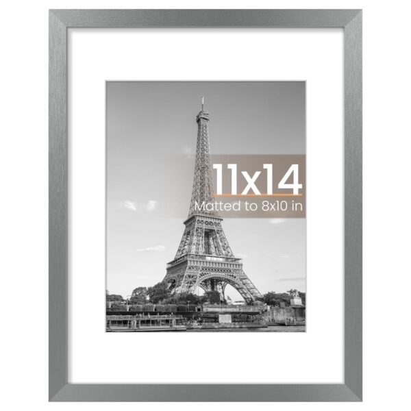 upsimples 11x14 Picture Frame, Display Pictures 8x10 with Mat or 11 x 14 Without, Wall Hanging Photo Frames, Metallic Gray, 1 Pack