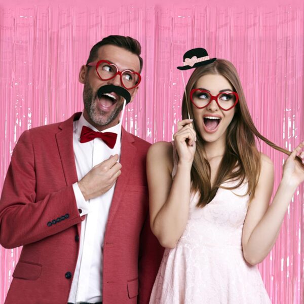 20 Pack Foil Curtain Pink Backdrop Streamers Metallic Tinsel Fringe Curtains Photo Booth Props for Birthday Wedding Engagement Bachelorette Christmas Holiday Celebration Party Decorations - Image 4