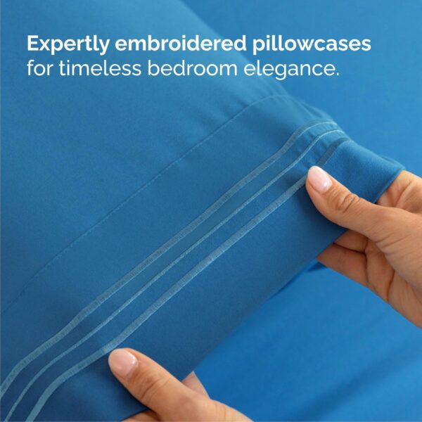 Queen Size 4 Piece Sheet Set - Comfy Breathable & Cooling Bed Sheets Set - Hotel Luxury Bedding for Women, Men, Kids, Teens, Boys & Girls - Deep Pockets, Soft and Wrinkle Free - Oeko-Tex - Denim Blue - Image 6