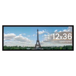 upsimples 12x36 Picture Frame, Display Pictures 10x30 with Mat or 12 x 36 Without, Wall Hanging Long Frames, Black, 1 Pack