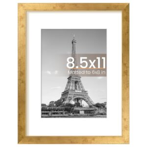 upsimples 8.5 By 11 Picture Frame, Display Pictures 6x8 with Mat or 8.5 x 11 Without, Wall Hanging Photo Frames, Bronze, 1 Pack