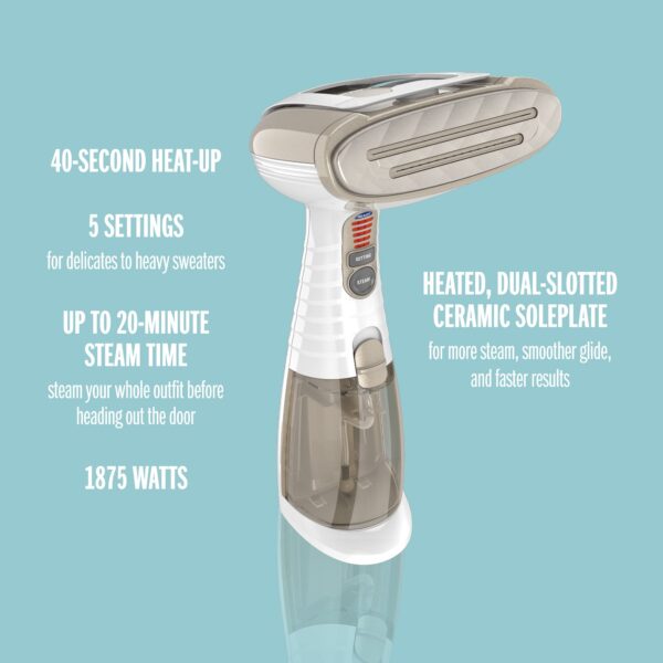 Conair Handheld Garment Steamer for Clothes, Turbo ExtremeSteam 1875W Fabric Steamer, Portable Handheld Design, Strong Penetrating Steam, Amazon Exclusive, White/Champagne - Image 3