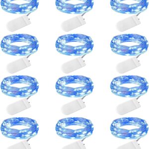 Brightown 12 Pack Led Fairy Lights Battery Operated String Lights Waterproof Silver Wire 7 Feet 20 Led Firefly Starry Moon Lights for DIY Wedding Party Bedroom Patio Christmas (12 Pack, Blue & White)