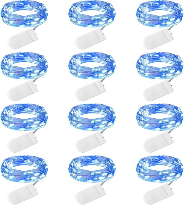 Brightown 12 Pack Led Fairy Lights Battery Operated String Lights Waterproof Silver Wire 7 Feet 20 Led Firefly Starry Moon Lights for DIY Wedding Party Bedroom Patio Christmas (12 Pack, Blue & White)