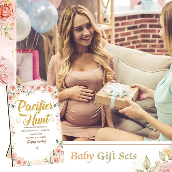 Thyle 51 Pcs Pacifier Hunt Baby Shower Games Include Hunt Sign and 50 Acrylic Pacifiers for Baby Shower Game Decoration Gift Sets Gender Reveal Party Decor(Flower) - Image 7