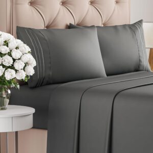 Queen Size 4 Piece Sheet Set - Comfy Breathable & Cooling Bed Sheets Set - Hotel Luxury Bedding for Women, Men, Kids, Teens, Boys & Girls - Deep Pockets, Ultra-Soft, Wrinkle Free - Oeko-Tex - Charcoal